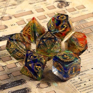Viking Rainbow Aurora Brushed Effect DnD Dice Set | Dice Set| Dungeons and Dragons Tabletop Gaming RPG DND Role Polyhedra Gming Dice Set