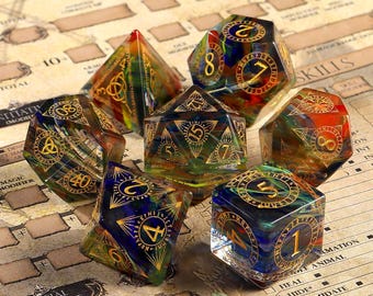 Viking Rainbow Aurora Brushed Effect DnD Dice Set | Dice Set| Dungeons and Dragons Tabletop Gaming RPG DND Role Polyhedra Gming Dice Set