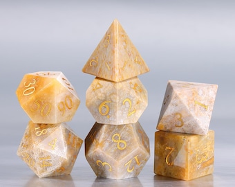 Set di dadi D&D in corallo fossile naturale, pietra crisantemo, dadi poliedrici in corallo fossile druidico per D&D, Pathfinder, gioco di ruolo, regalo per gamer naturali per DM, D20