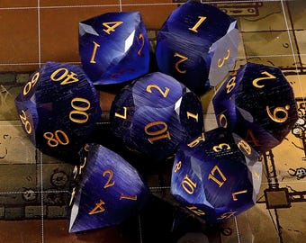Full Set Purple Cat's Eye Dnd Dice Set | Star Faceset Multi-faceted Prism Glass Dice|Fantastic Dnd Glass Dice Set |Gemstone Dice Set|