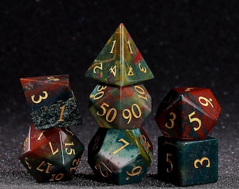 Set di dadi D&D in agata naturale, dadi poliedrici in pietra verde, dadi druidici in pietra della foresta per D&D Pathfinder RPG, regalo per giocatori amanti della natura per il DM D20