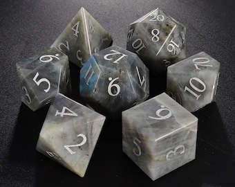 Natural White Labradorite DnD Dice Set |Gemstone Dnd Dice Set| Dungeons and Dragons Tabletop Gaming RPG DND Role Polyhedra Gming Dice Set