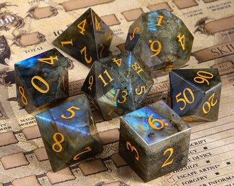 Natural Labradorite DnD Dice Set |Gemstone Dnd Dice Set| Dungeons and Dragons Tabletop Gaming RPG DND Role Polyhedra Gming Dice Set
