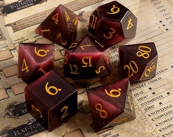 Wine Purple Cat's Eyes DnD Dice Set | Purple Red GemStone Dnd Dice Set| Dungeons and Dragons Tabletop Gaming RPG Role Polyhedra Gming Dice