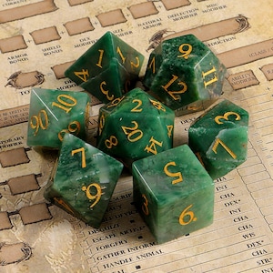 Natural African Jade DnD Dice Set |Gemstone Dnd Dice Set| Dungeons and Dragons Tabletop Gaming RPG DND Role Polyhedra Gming Dice Set