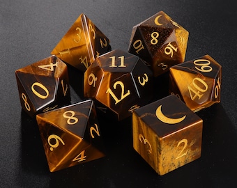 Full Set Natural Tiger Eye Stone DnD Dice Set |Gemstone Dice Set| Dungeons and Dragons Tabletop Gaming RPG DND Role Polyhedra Gming Dice Set