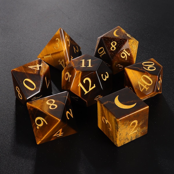 Juego completo de dados DnD de piedra de ojo de tigre natural/Juego de dados de piedras preciosas/Juego de mesa de Dungeons and Dragons RPG DND Role Polyhedra Gming Dice Set