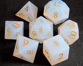 Full Set Opal Warlock Dnd Dice Set |Gemstone Dnd Dice Set| Dungeons and Dragons Tabletop RPG Game MTG Role Polyhedral Dice Set