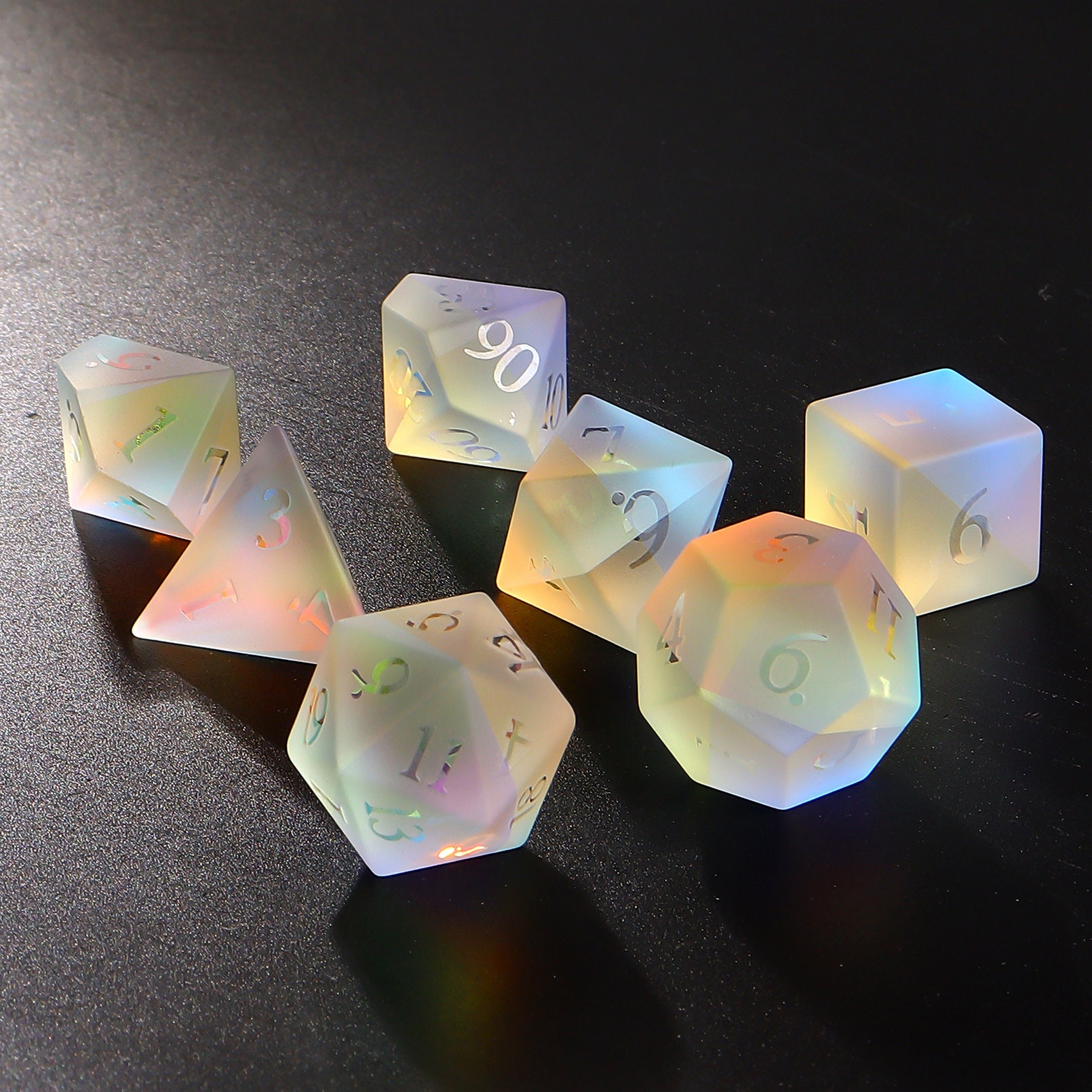 Dnd Dice Set |Full Set Frosted Dichroic Glass Dnd Dice Set Gemstone Set| Dungeons and Dragons Tabletop Gaming RPG DND Role Polyhedra Gming