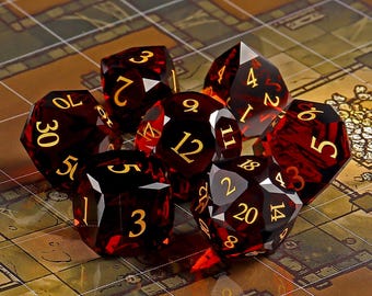 Dnd Dice Set Red Star Faceset Multi-faceted Prism Glass Dice|Fantastic Dnd Glass Dice Set |Gemstone Dice Set|Dungeons and Dragons d20 d12 d6