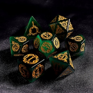 Dark Green DND Dice Set, Green Cat&#39;s Eye Sharp Edge D&D Dice Set, Dungeons and Dragons Polyhedral RPG Gemstone Dice Set