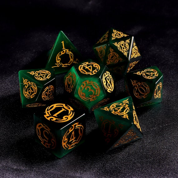 Set di dadi DND verde scuro, set di dadi D&D con bordo affilato occhio di gatto verde, set di dadi poliedrici RPG con pietre preziose Dungeons and Dragons - Italia