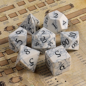 White Turquoise DnD Dice Set | Howlite Stone Dnd Dice Set| Dungeons and Dragons Tabletop Gaming RPG DND Role Polyhedra Gming Dice Set
