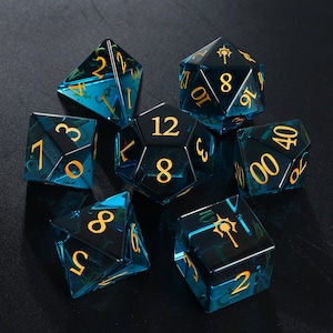 Full Blue Glass Polyhedral Dnd Dice Set Cleric Gemstone Set|Crystal D20| Dungeons and Dragons Tabletop Gaming RPG DND Role Polyhedra Gming