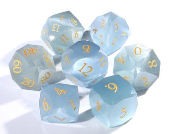 D20 Light Blue-Grey Cat's Eye Dnd Dice Set  Star Faceset Multi-faceted Prism Glass Dice Fantastic Dnd Glass Dice Set |Gemstone Dice Set|