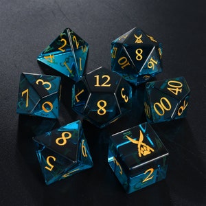 Dnd Blue Glass Polyhedral Dnd Dice Set Ranger Gemstone Set|Crystal D20| Dungeons and Dragons Tabletop Gaming RPG DND Role Polyhedra Gming
