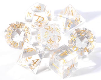 Clear Glass DND Dice Set Sharp Edge | Clear K9 Crystal Polyhedral Dice | Dungeons and Dragons Dice | Handmade TTRPG Dice Set | Gamer Gift