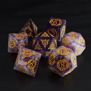 Natural Amethyst DnD Dice Set| Gemstone Dice |Birthstone Gifts| Dungeons and Dragons Tabletop Gaming RPG DND Role Polyhedral Gming Dice Set