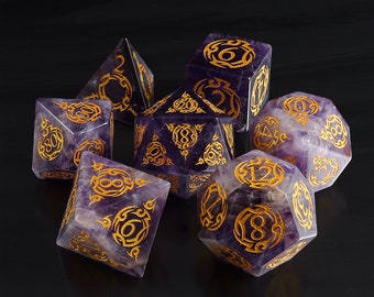 Natural Amethyst DnD Dice Set| Gemstone Dice |Birthstone Gifts| Dungeons and Dragons Tabletop Gaming RPG DND Role Polyhedral Gming Dice Set