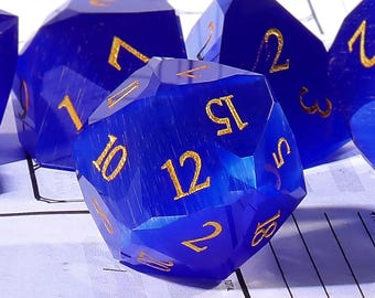 Blue Cat's Eyes DnD Dice Set | Star Faceset Multi-faceted Prism Glass Dice|Fantastic Dnd Glass Dice Set |Gemstone Dice Set|