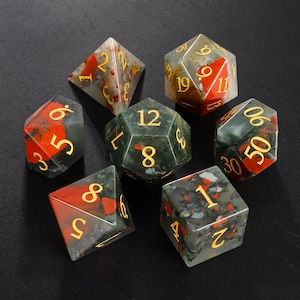 Natural Bloodstone Set DnD Dice Set | Natual Stone Gift | Engraved for Dungeons and Dragons,RPG Game MTG Game| Bloodstone Dice Set Blind Box