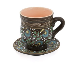Handgemachte Keramik Tasse mit Teller, Handgemachte Keramik Tasse, Bio umweltfreundlich Keramik Geschenk, Keramik Geschenk, Tee Kaffee Tasse mit Blumen Muster