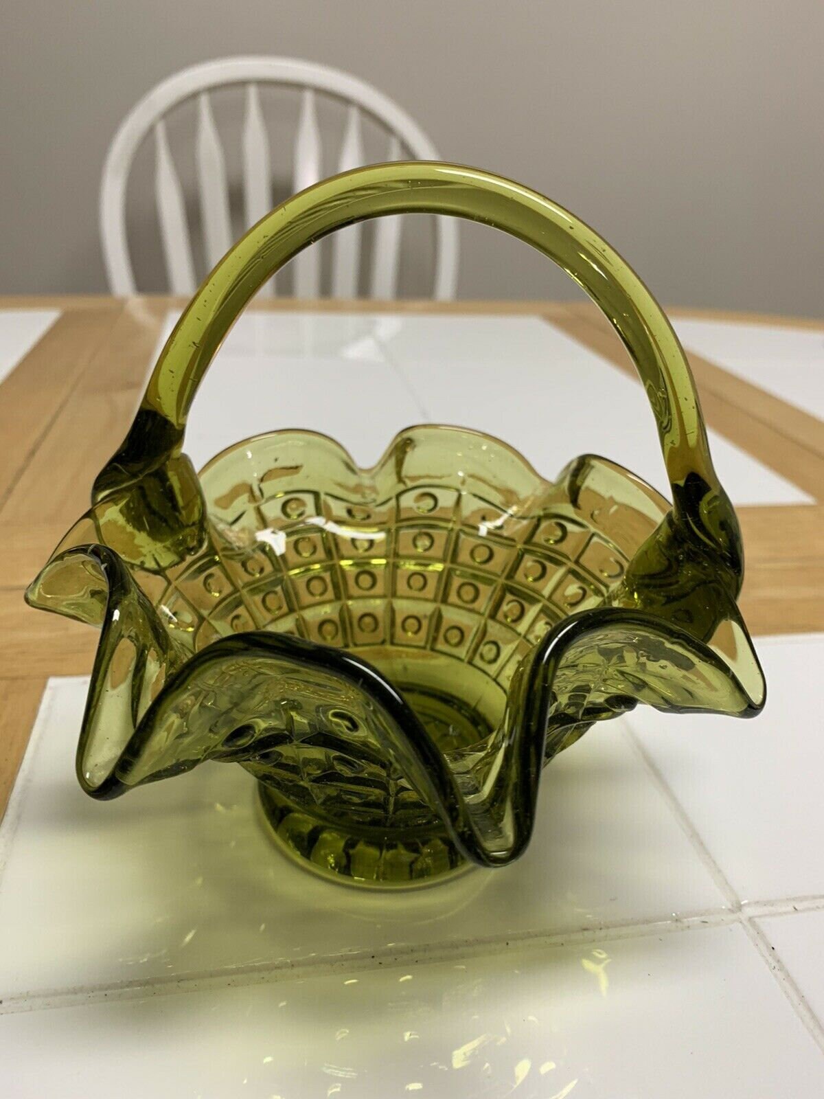 Vintage Fenton Olive Green Glass Basket with Applied Handle Etsy