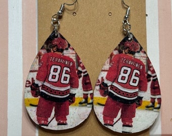 Photo earrings, decoupage hockey