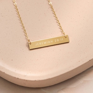 Jeremiah 29:11 Gold Filled Bar Necklace, Bible Verse, Scripture, Christian Jewelry, Inspirational, Christmas Gift, Motivational, Religious