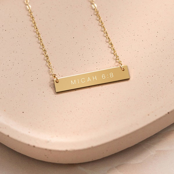 Micah 6:8 Gold Filled Bar Necklace, Bible Verse, Scripture, Christian Jewelry, Inspirational, Christmas Gift, Motivational, Religious, Gift