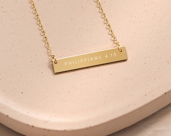 Philippians 4:13 Gold Filled Bar Necklace, Bible Verse, Scripture, Christian Jewelry, Inspirational, Christmas Gift, Motivational, Religious