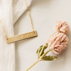 Mama Gold Filled Bar Necklace, Engraved, Personalized, Custom, Mother&#39;s Day Gift, Valentine&#39;s Day Gift, Christmas Gift, Gift for Mom, Dainty