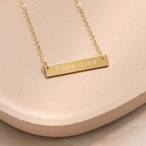 1 Corinthians 13:4-8 Gold Filled Bar Necklace, Bible Verse, Scripture, Christian Jewelry, Inspirational, Christmas Gift, Religious, Gift