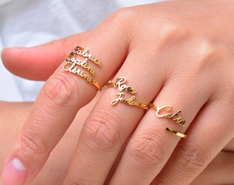 Anillo personalizado, anillo de monograma, anillo de nombre de corazón delicado, anillo de nombre doble para amantes/mejores amigos, regalo personalizado para ella, anillo de oro