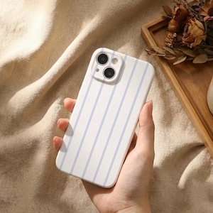 Soft Blue Vertical Stripe iPhone Case, Cute Preppy Pattern Phone Cover, Lightweight Flexible TPU Case for iPhone 13 14 15 Plus