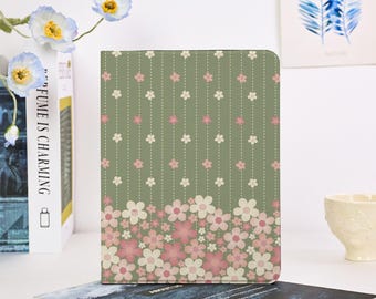Retro Green Flowers iPad Case For 10.9" iPad 11 10.9" iPad Air 10/11 13" iPad Pro 2024 8.3" iPad mini 7/6 9.7" iPad 5/6 Custom iPad cover