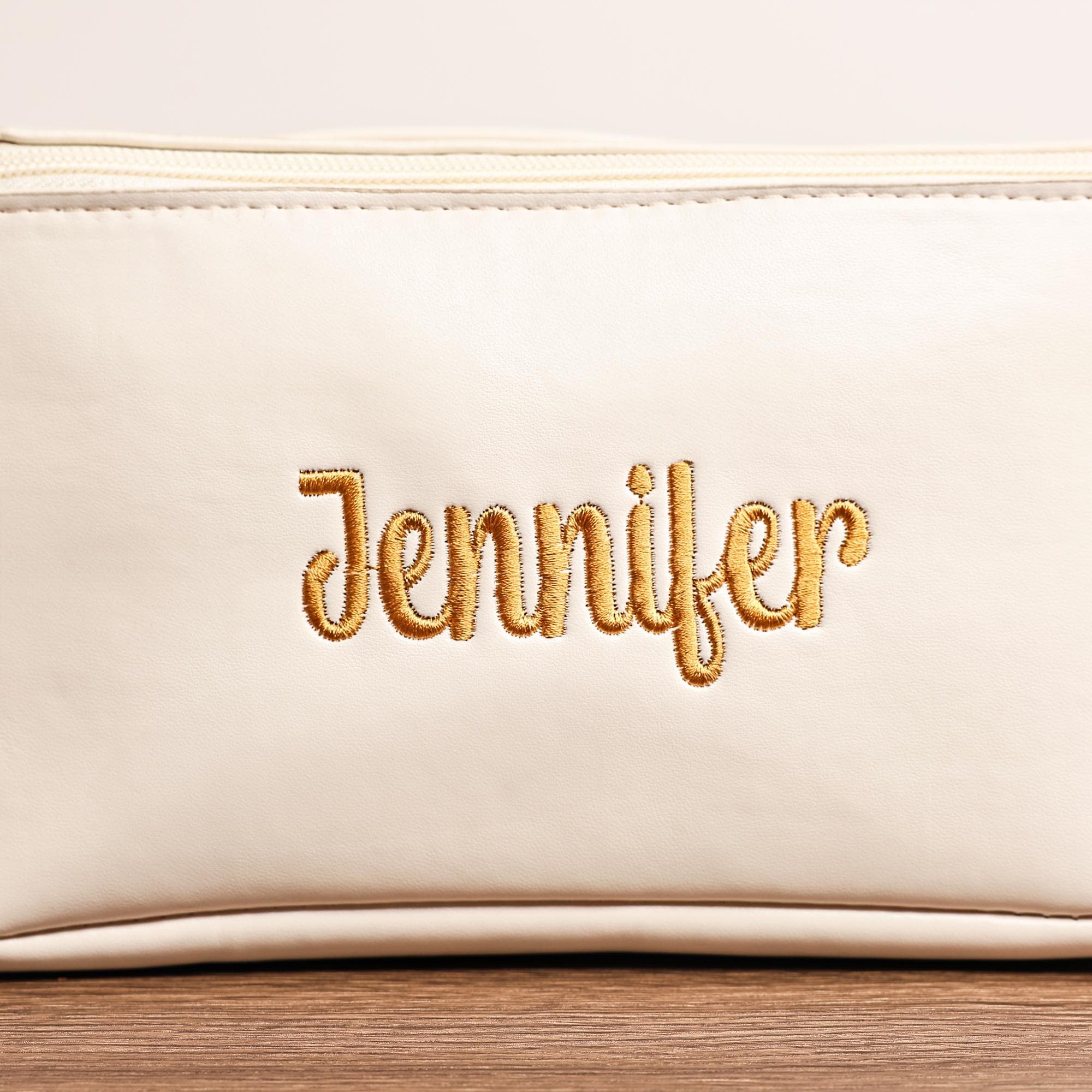 Personalized Leather Cosmetic Bag, Large Embroidered Makeup Bag, Wedding Bridesmaid Gift, Makeup Bag for Women, Travel Makeup Organizer