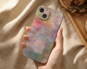 Funda para iPhone brillante y suave con diseño de película degradada de pintura al óleo, funda estética para iPhone, cubierta suave para iPhone, estilo minimalista, funda para iPhone para uso diario.