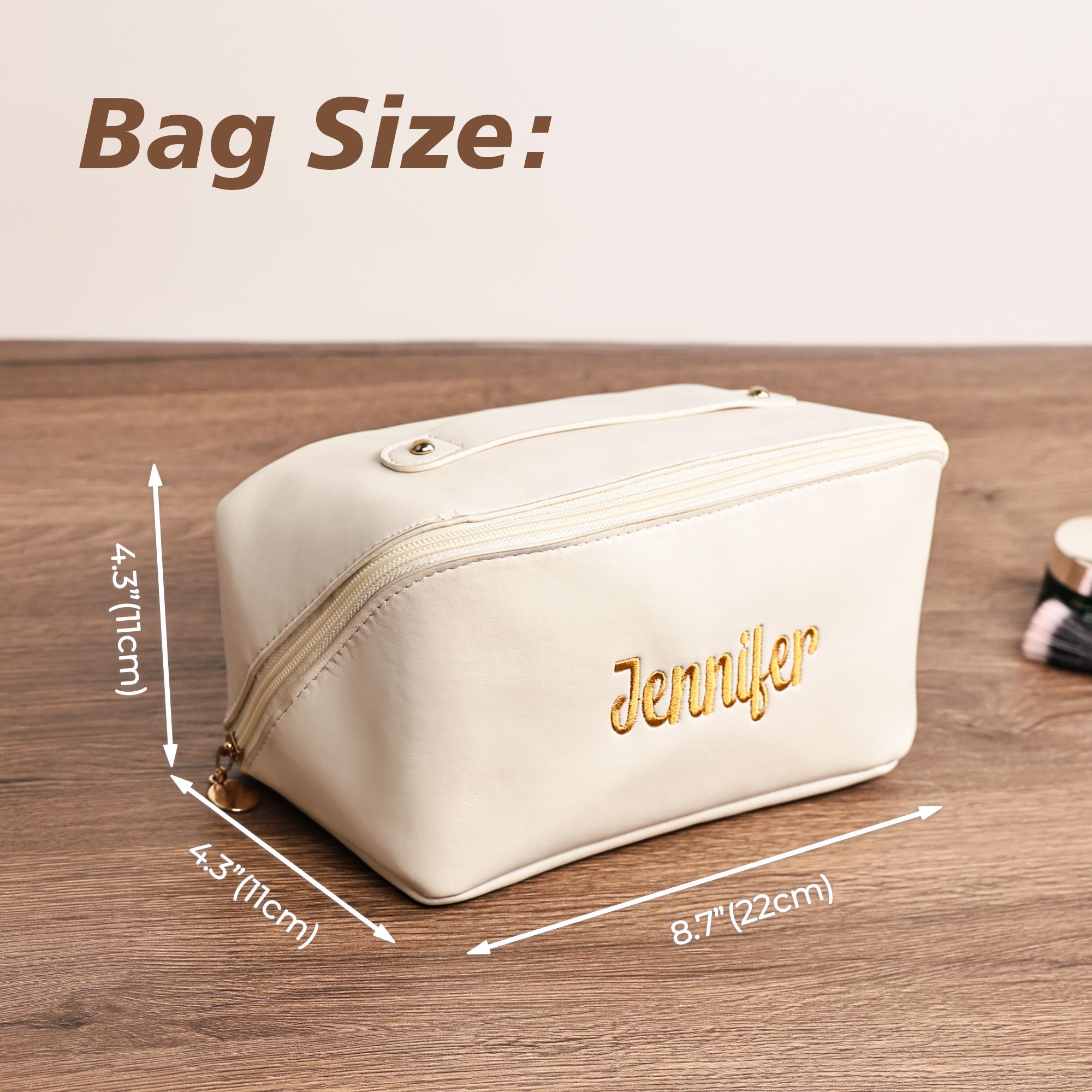 Personalized Leather Cosmetic Bag, Large Embroidered Makeup Bag, Wedding Bridesmaid Gift, Makeup Bag for Women, Travel Makeup Organizer