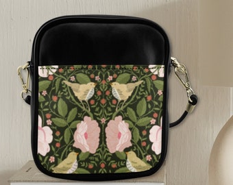 Birds and Flowers Morris Style Sling Bag, Cottagecore Handbag