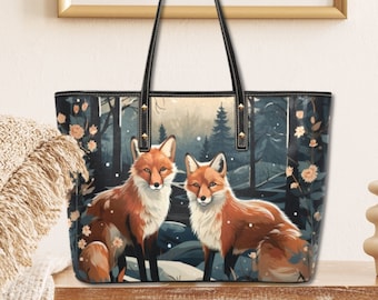 Fox Moon Vegan Leather Shoulder Bag, Cottagecore Forest Purse