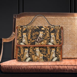 Sac à main Wild Cheetah Satchel, sac animal sauvage foncé, sac à main guépard imprimé animal, sac à bandoulière en cuir végétalien marron, cadeau pour amoureux des animaux