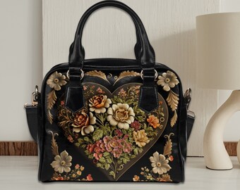 Dark Academia Vintage Victorian Bowler Handbag, gothic top handle bag with shoulder strap, victorian vampire bag, witchy gift, goth gift