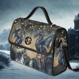 Sac à main en toile de conte de fées Dragon Purse, sac à main dragons fantaisie demoiselle, sac à bandoulière universitaire sombre, sac à main végétalien cadeau dragon, gothique