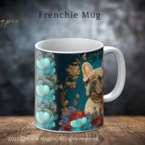 French Bulldog Retro mug, dog lover gift, dog mug, frenchie blue mug , cottagecore decor, french bulldog gift, dog home decor