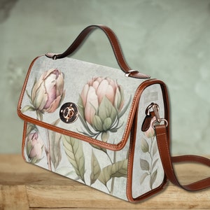 Bolso de mano Peonías, bolso de lona primaveral, bolso de mano retro con peonías y flores cottagecore, bolso de hombro con asa superior floral, bolso rosa y verde