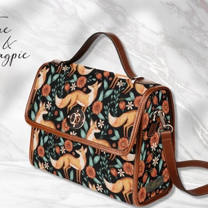 Fox Retro Cottagecore Canvas Satchel Bag, forestcore, sac à main à bandoulière, joli sac de sorcière en cuir végétalien, cadeau boho hippies, sac boho en renard