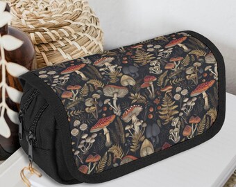 Mushrooms Stationary Pencil Pouch, forestcore pencil case, desk storage, pen storage bag, black pen pouch, witchy stationary, witchcore gift
