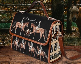 バッグ houseonthehill bag horse Equestrian Horses Black Satchel Handbag, Horse Riding Bag, Horse