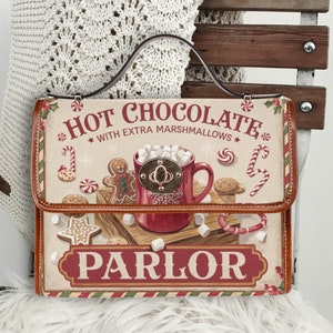 Bolso de mano con forma de chocolate caliente, bolso navideño, bolso festivo, bolso con asa superior, regalo navideño, bolso rojo navideño, bolso original de la chocolatería